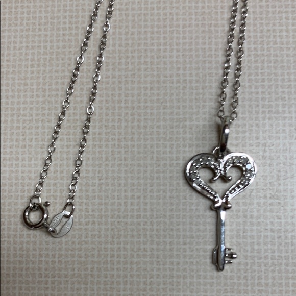 Silver Heart Key Pendant Necklace with diamonds by ODI